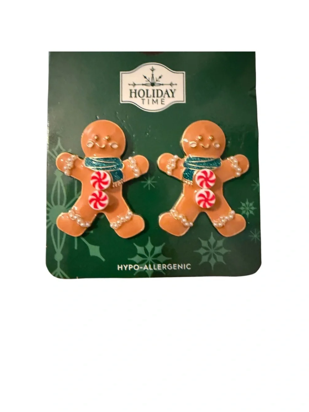 Holiday Time Gingerbread Man Stud Earrings - Brown, Red, White, Green